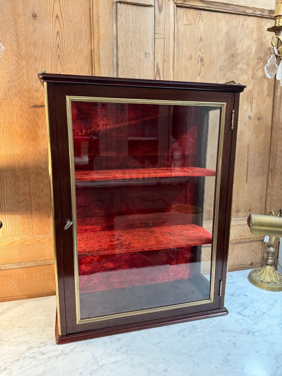 Old Louis XVI Style Mahogany And Gilt Bronze Wall Display Case 19th Century Curiosity Collection-photo-3