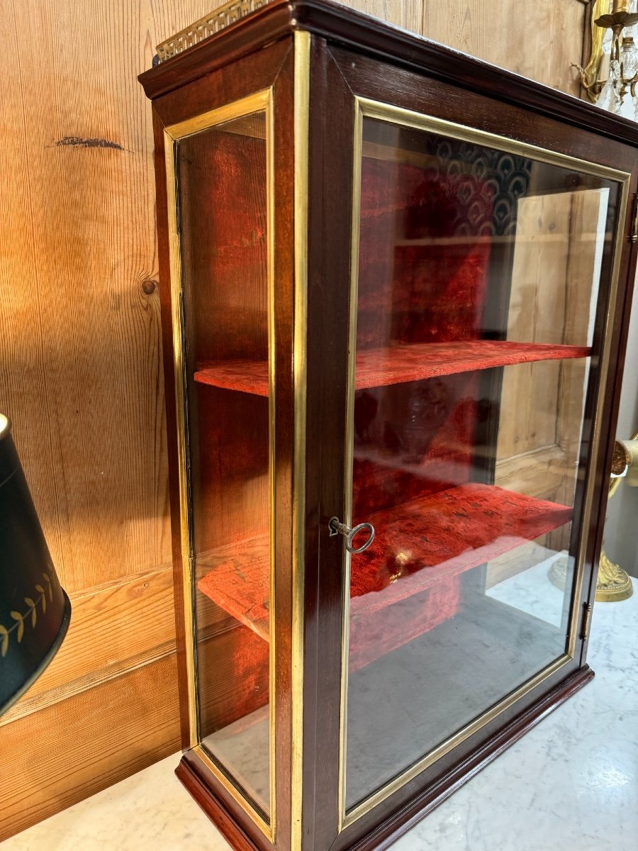 Old Louis XVI Style Mahogany And Gilt Bronze Wall Display Case 19th Century Curiosity Collection-photo-3