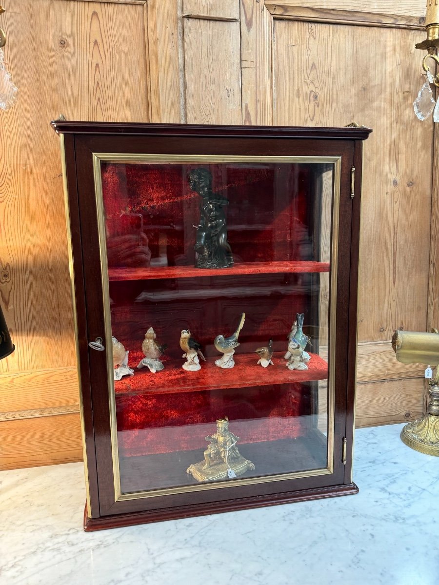 Old Louis XVI Style Mahogany And Gilt Bronze Wall Display Case 19th Century Curiosity Collection