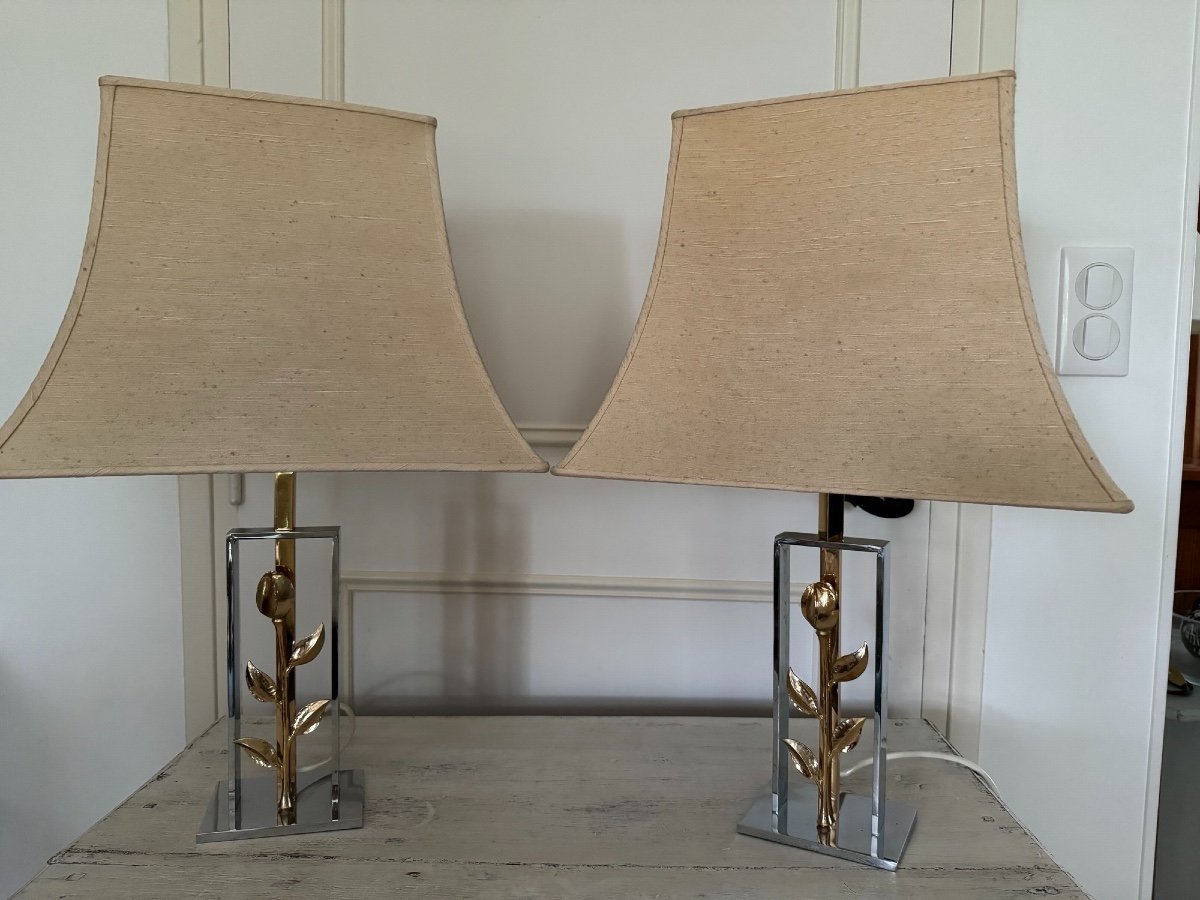 Antique Pair Of Holywood Regency Lamps Attributed To Maison Jansen Circa 1970 Vintage-photo-3