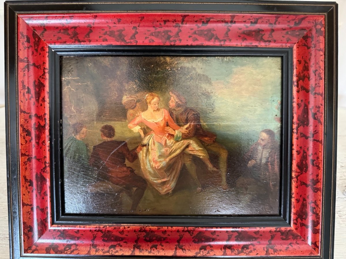 Old Painting Romantic Scene Oil On Panel Late 18th Early 19th Century-photo-2