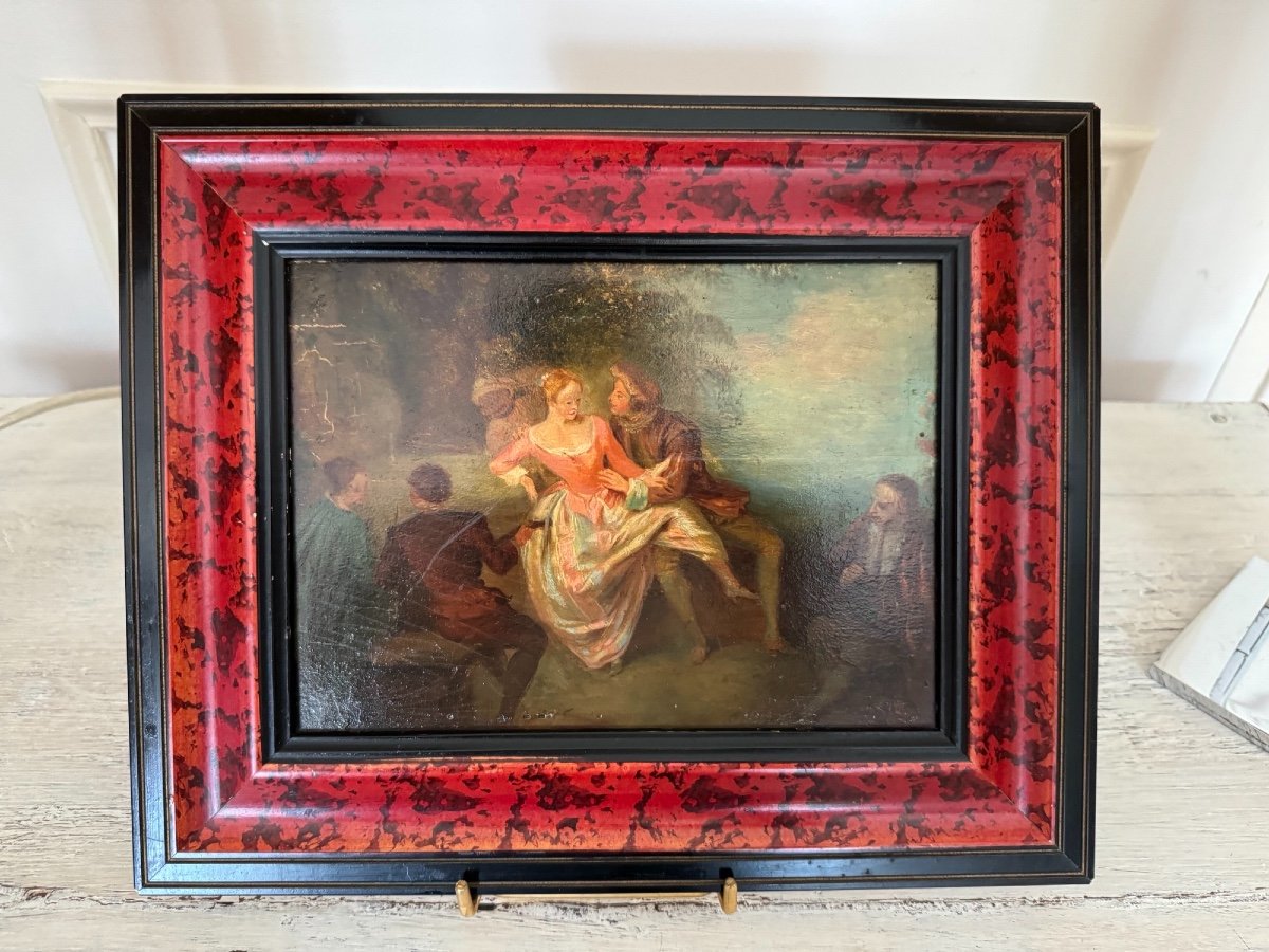 Old Painting Romantic Scene Oil On Panel Late 18th Early 19th Century-photo-5