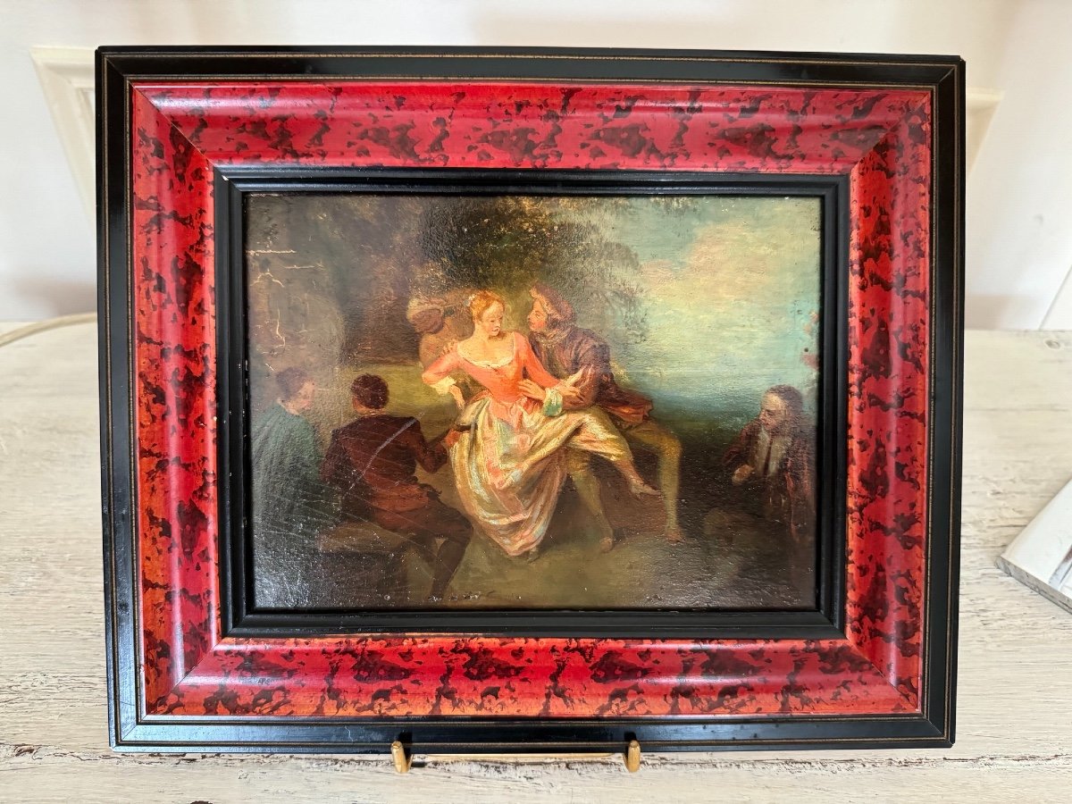 Old Painting Romantic Scene Oil On Panel Late 18th Early 19th Century