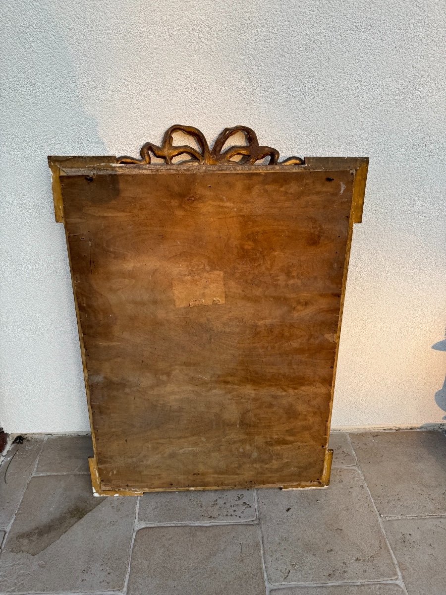 Old Louis XVI Style Golden Wood Mirror, XIX Eme Century Trumeau Fireplace-photo-5