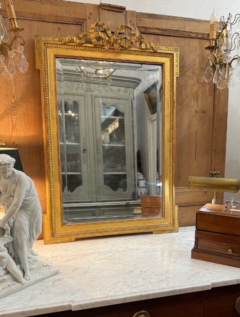 Ancien Miroir En Bois Doré Style Louis XVI époque XIX Eme Siècle Cheminée Trumeau