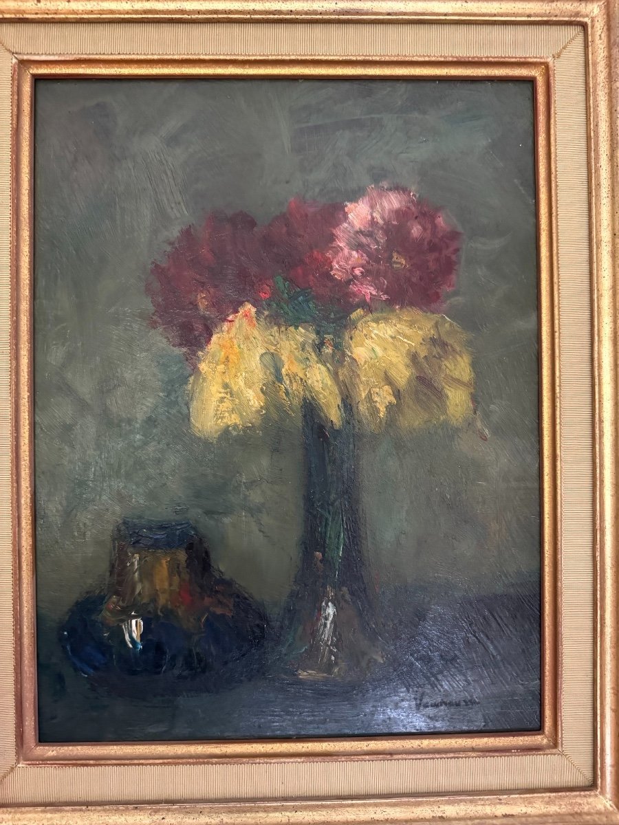 Ancien Tableau Par Maurice Vaumousse Nature Morte école De Rouen XX ème Huile Sur Panneau-photo-3