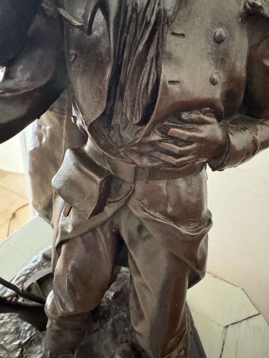 Old Bronze Sculpture Statue: God And Fatherland By L Pilet XIX Eme Century Militaria -photo-8