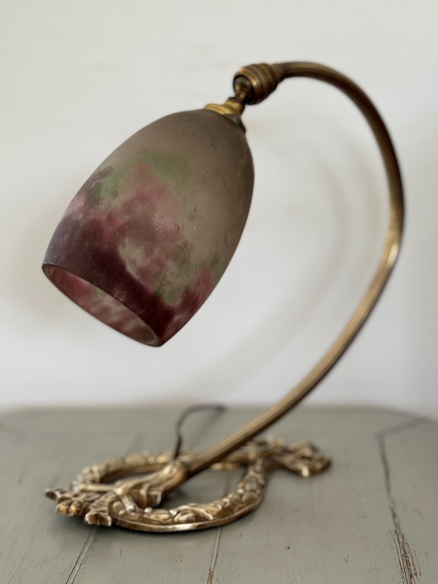 Ancienne Lampe En Bronze Avec Sa Tulipe Muller Vers 1900 Art Nouveau Vers 1900 -photo-4