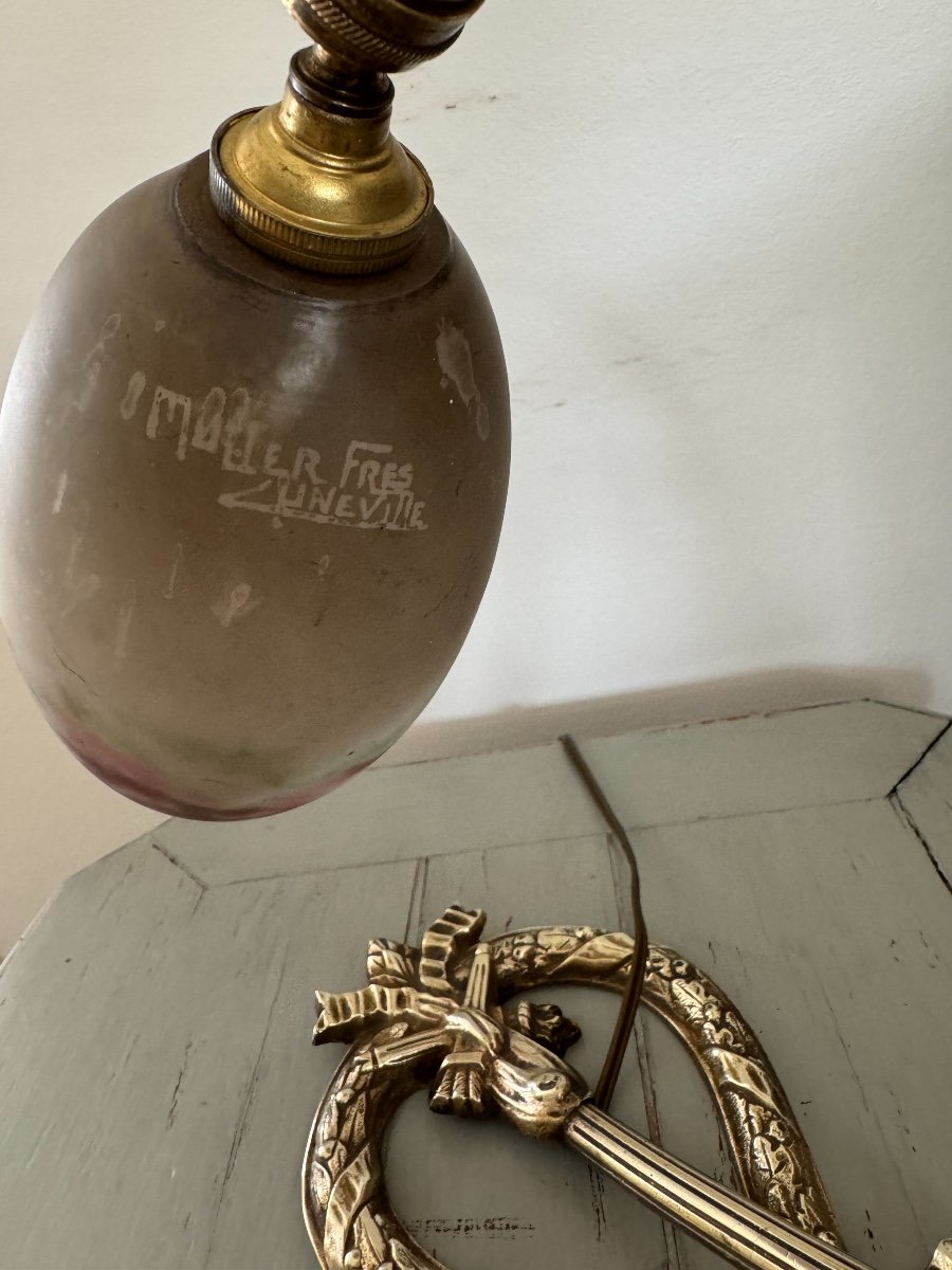 Ancienne Lampe En Bronze Avec Sa Tulipe Muller Vers 1900 Art Nouveau Vers 1900 -photo-7