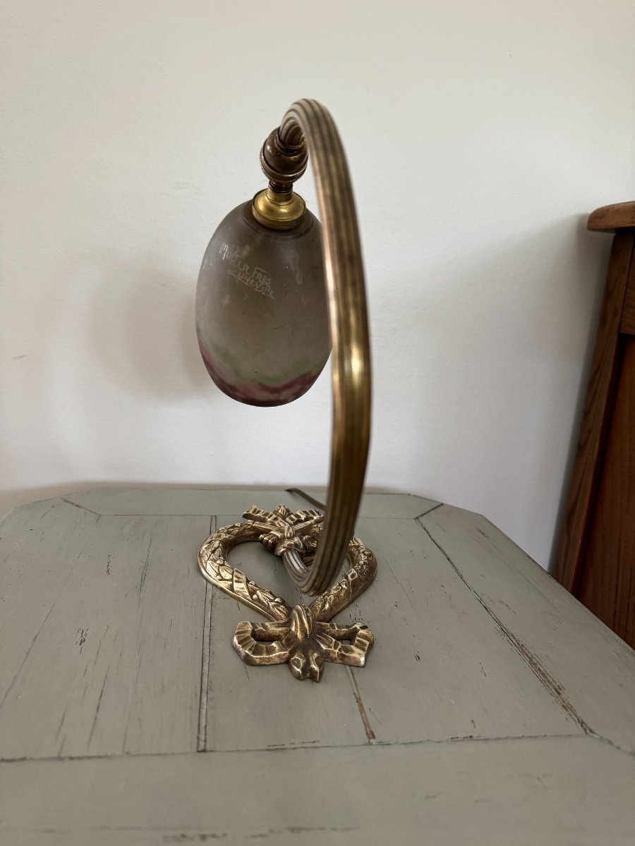 Ancienne Lampe En Bronze Avec Sa Tulipe Muller Vers 1900 Art Nouveau Vers 1900 -photo-8