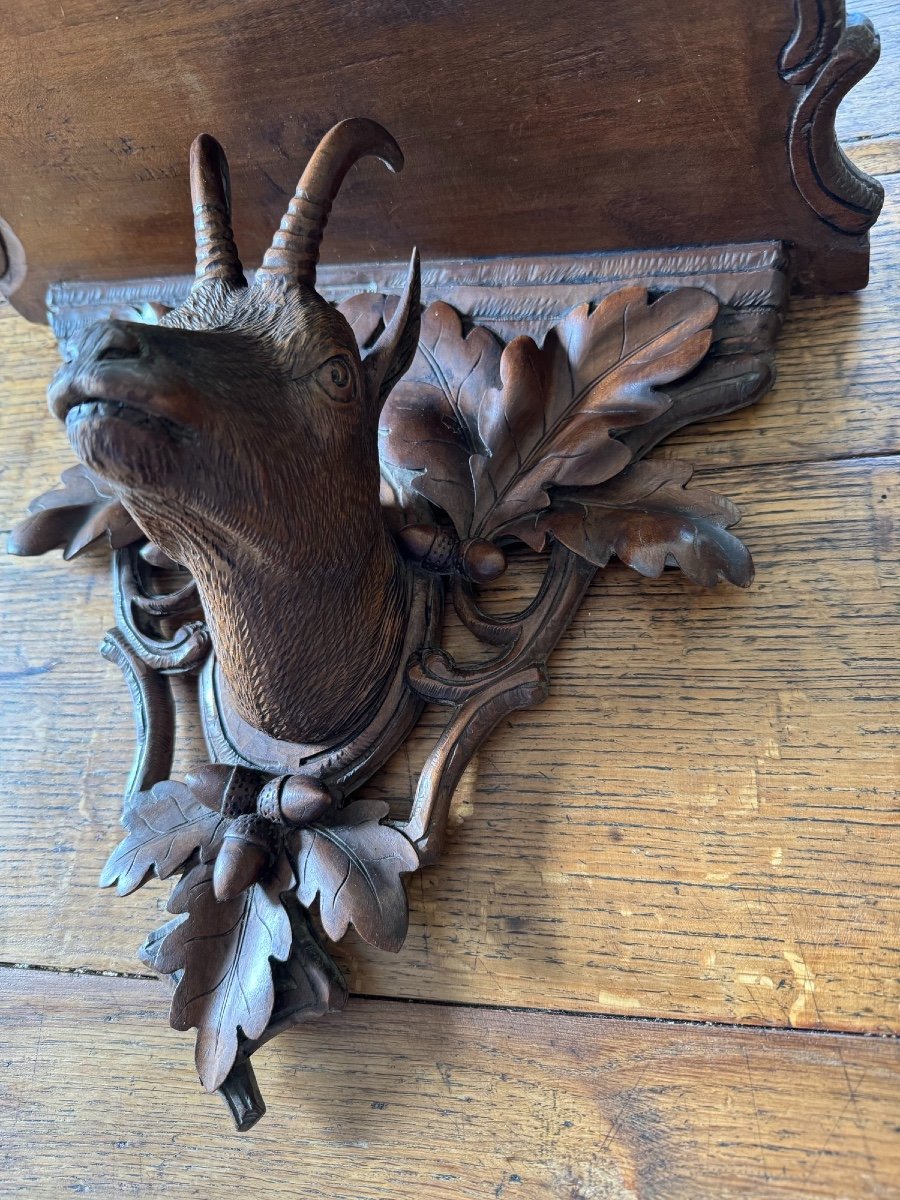 Pair Of Wall Shelf Consoles In Carved Wood Said Black Forest XIXth Hunting Brienz -photo-5