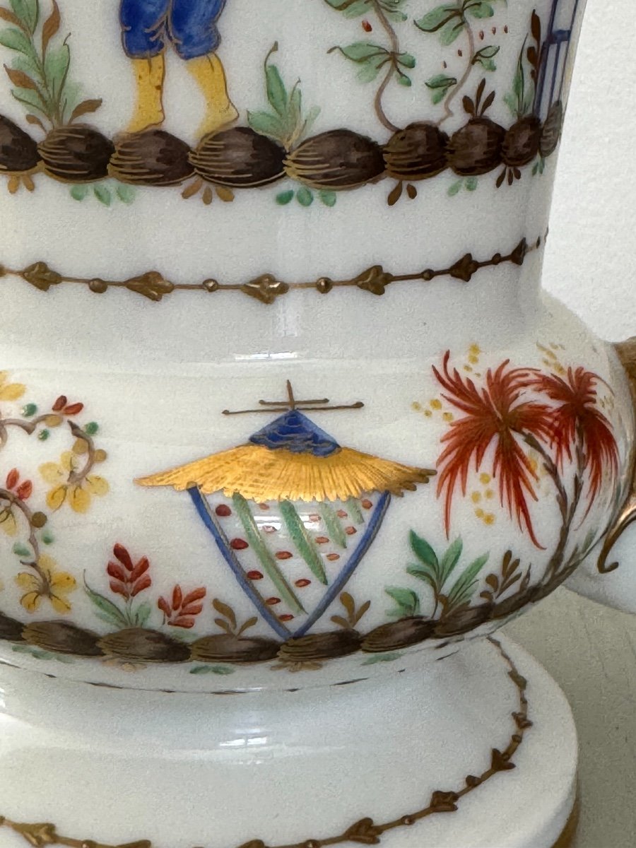 Ancien Vase En Porcelaine Décor Aux Chinois Par Le Tallec XX Eme Médicis Sèvres Paris -photo-3