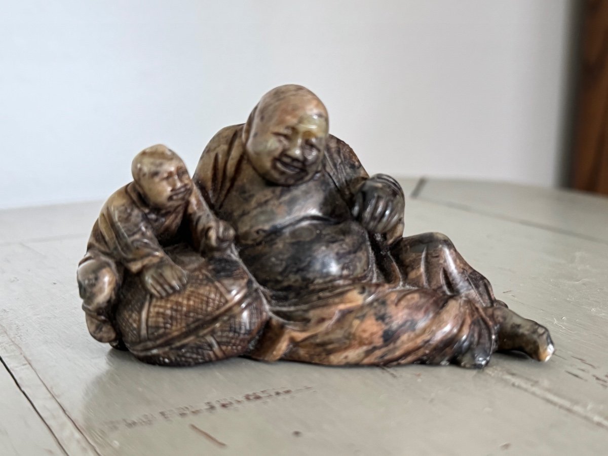 Ancien Bouddha En Pierre De Lard/ Dure Fin XIX Eme Chine Chinoiserie Sculpture  vitrine -photo-4