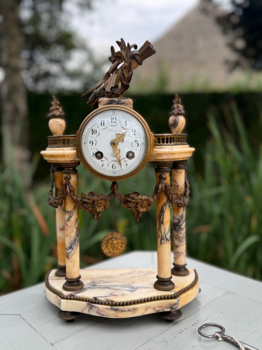 Antique Marble Portico Clock Napoleon III 19th Louis XVI-photo-2