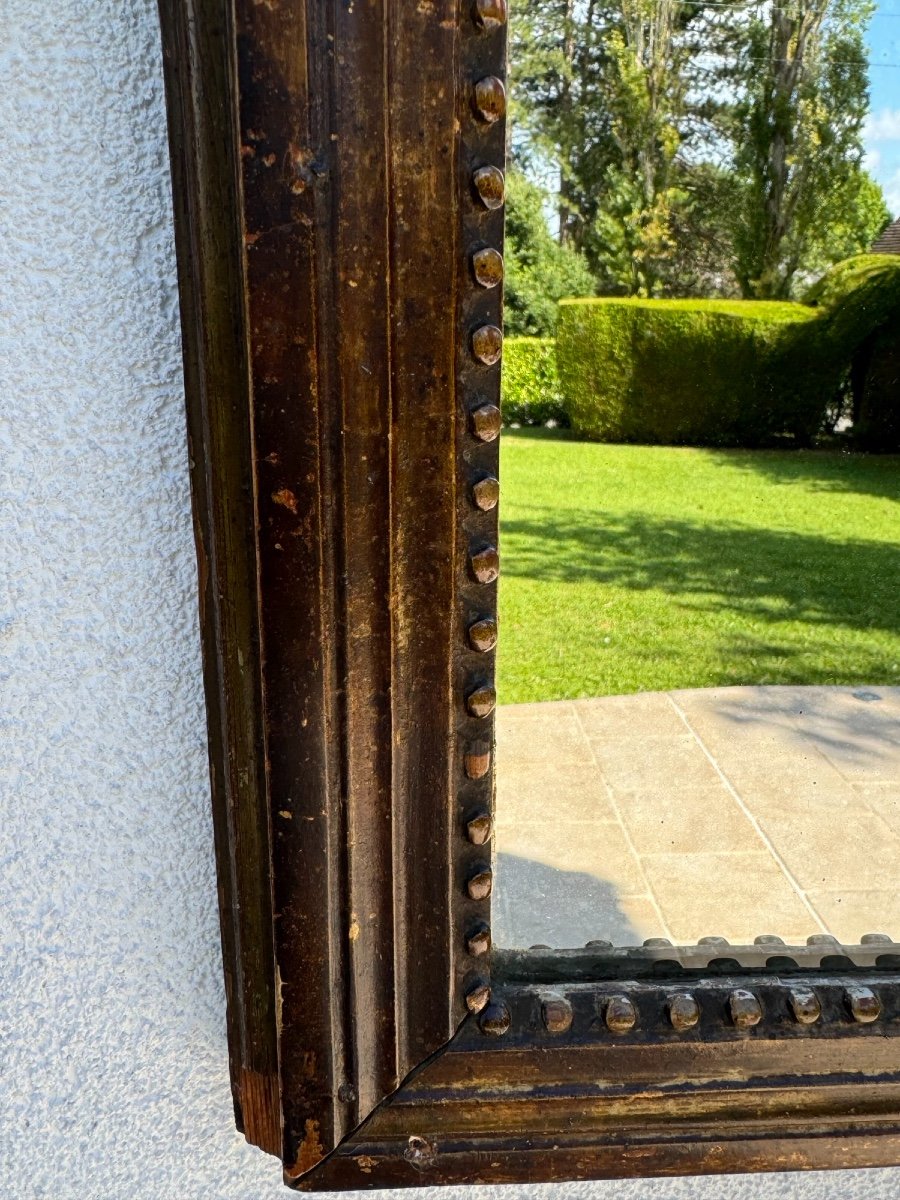 Antique And Large Louis XVI Mirror End Of The 18th Century With Pediment Floral Decor With Green Patina 18th Century-photo-7