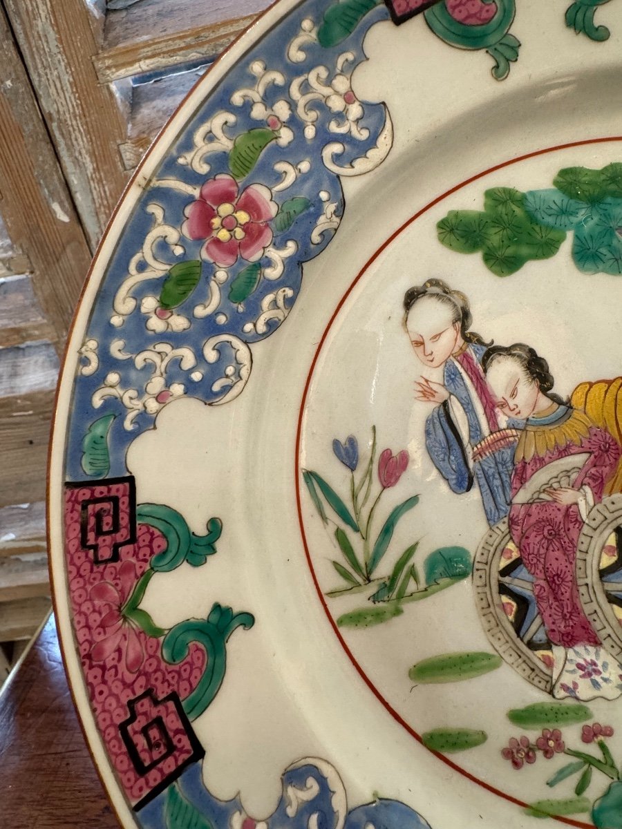 Antique Chinese Porcelain Plate XVIII Dignitary Decor Famille Rose 18th Century Antique-photo-5