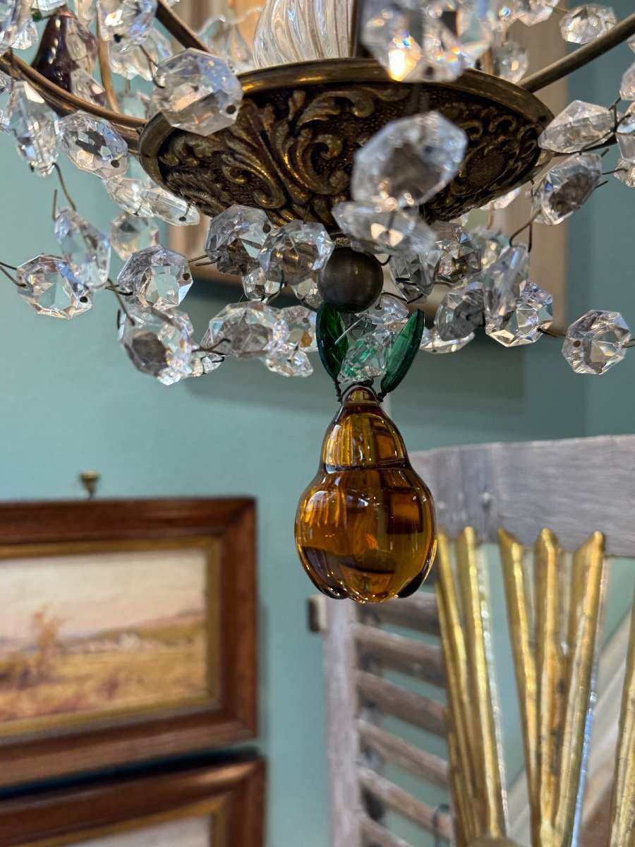 Antique Chandelier With Tassels And Apple Pear Crystal Pendants Early 20th Century Murano Italian Italy-photo-4