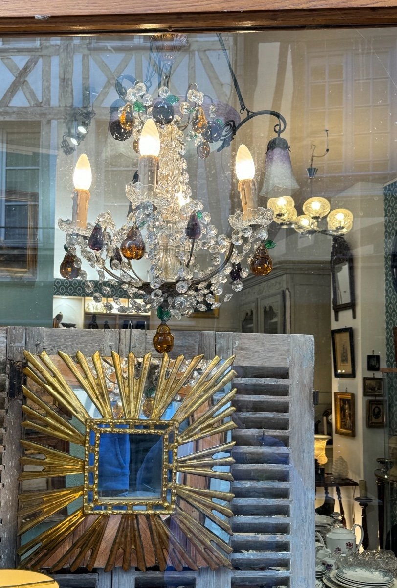 Antique Chandelier With Tassels And Apple Pear Crystal Pendants Early 20th Century Murano Italian Italy-photo-3