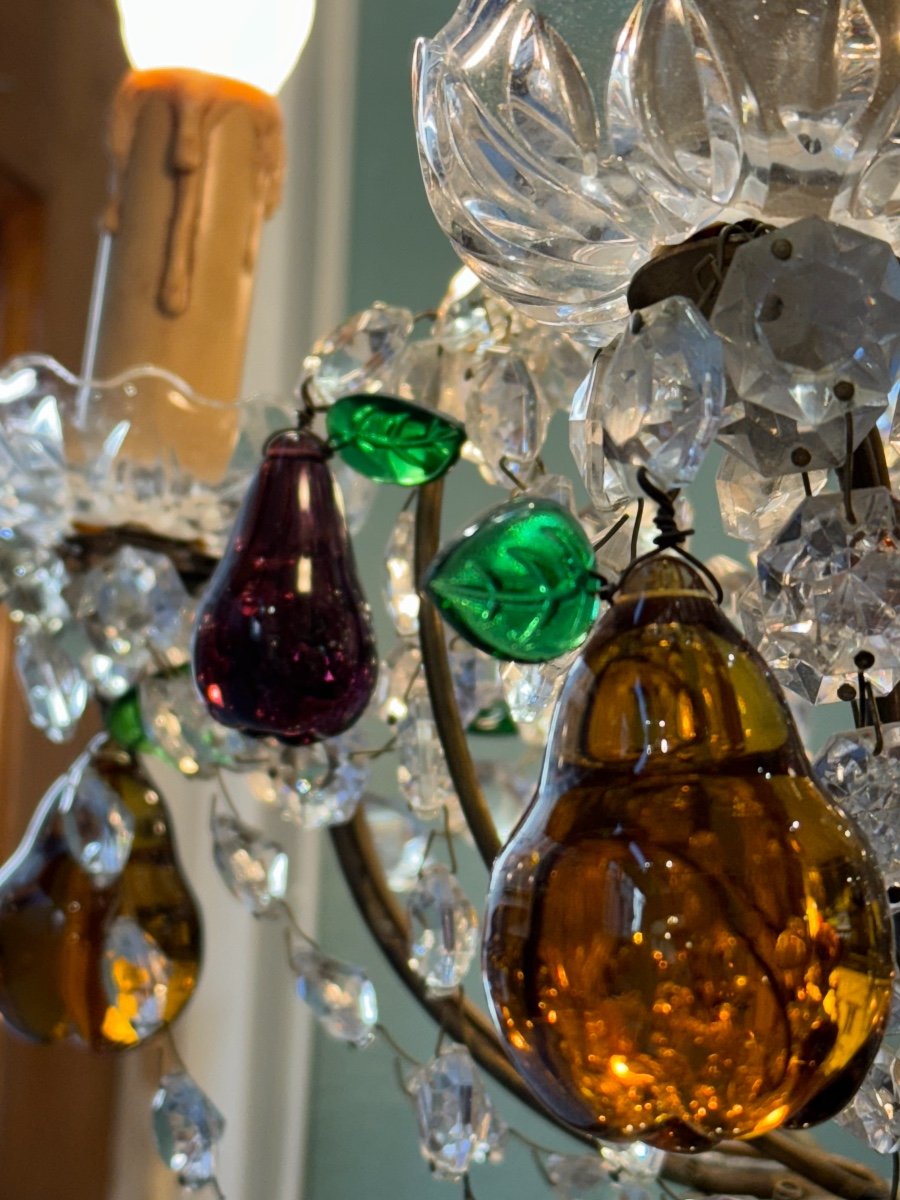 Antique Chandelier With Tassels And Apple Pear Crystal Pendants Early 20th Century Murano Italian Italy-photo-4