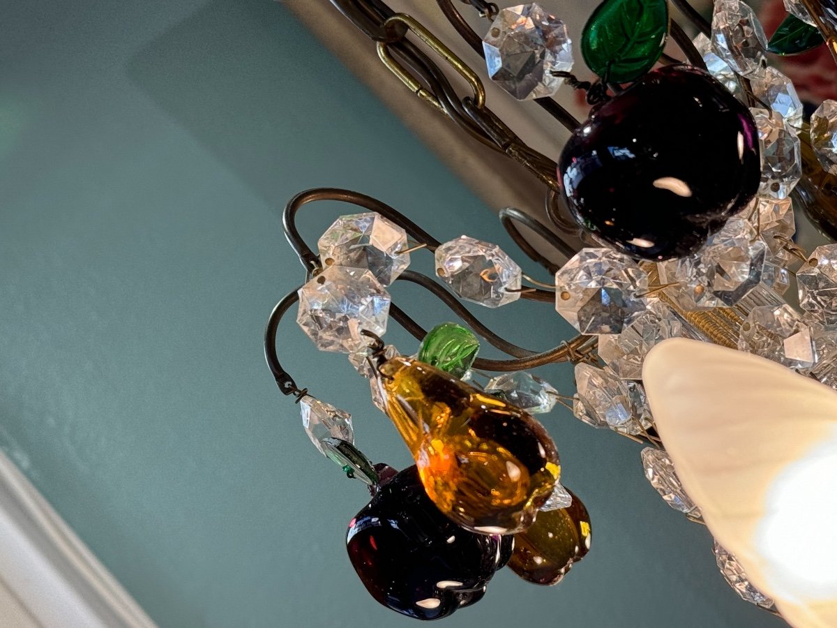 Antique Chandelier With Tassels And Apple Pear Crystal Pendants Early 20th Century Murano Italian Italy-photo-5