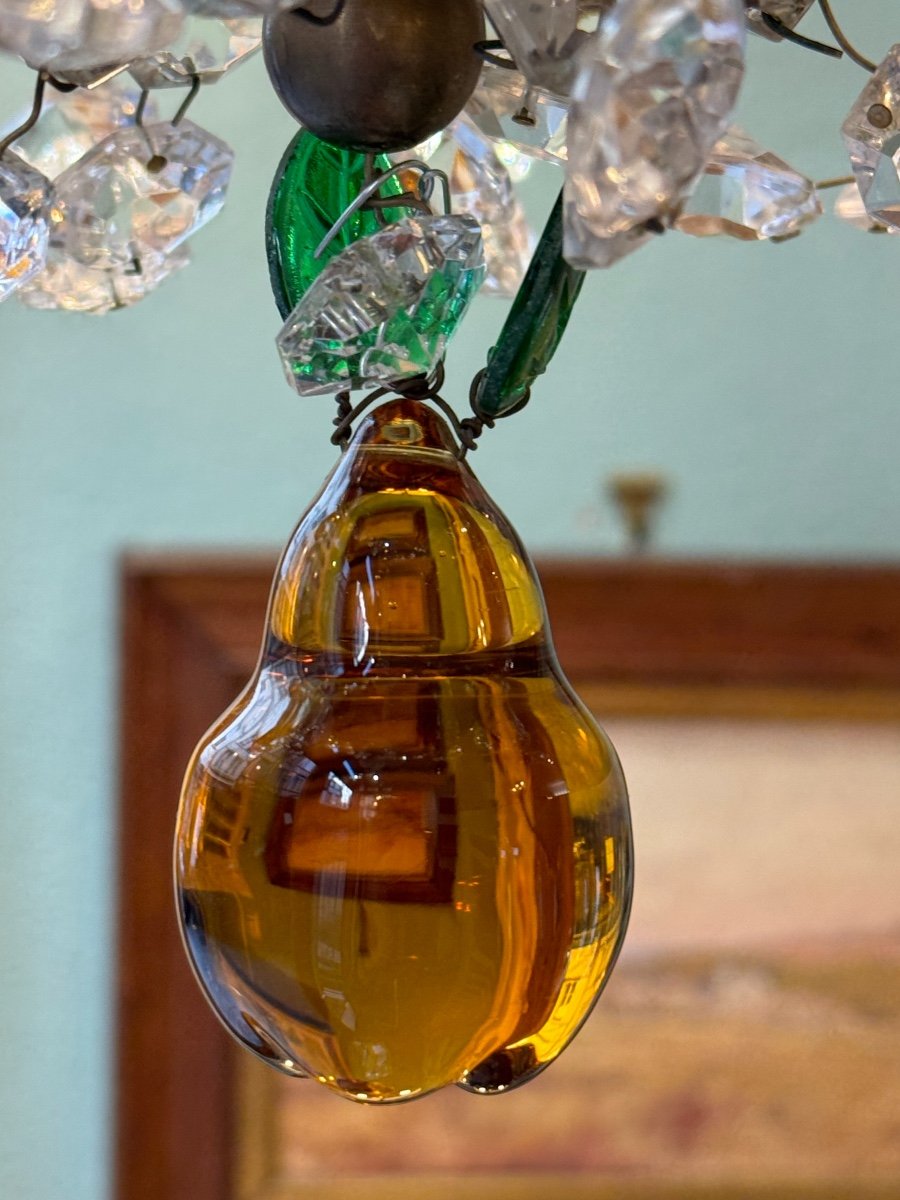 Antique Chandelier With Tassels And Apple Pear Crystal Pendants Early 20th Century Murano Italian Italy-photo-6