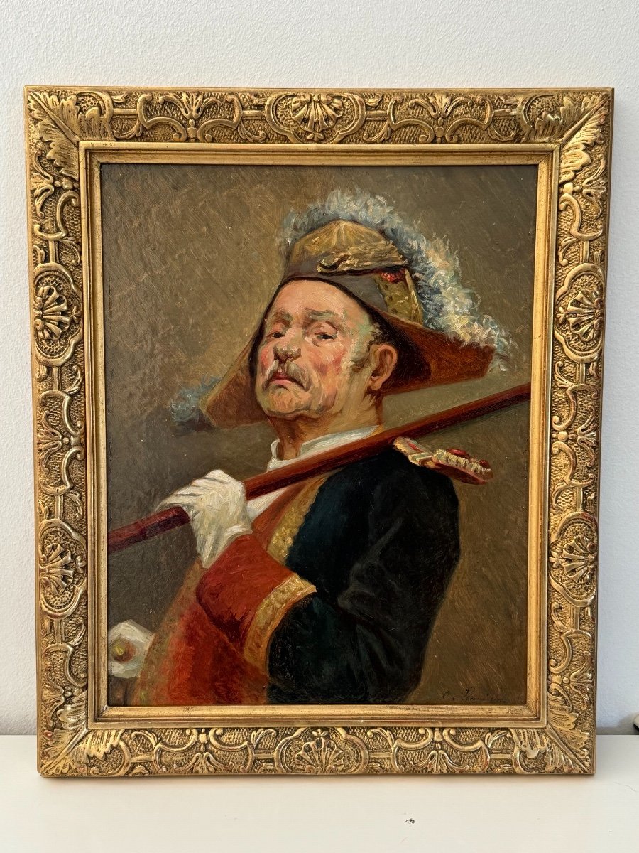 Old Painting Portrait Militaria Oil On Cardboard The Swiss Guard By C Lemaistre End Of The 19th Century-photo-1
