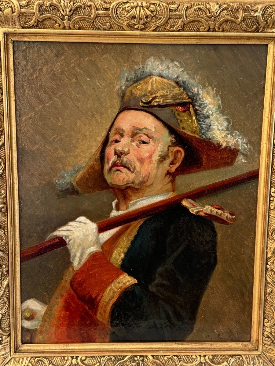 Old Painting Portrait Militaria Oil On Cardboard The Swiss Guard By C Lemaistre End Of The 19th Century-photo-2