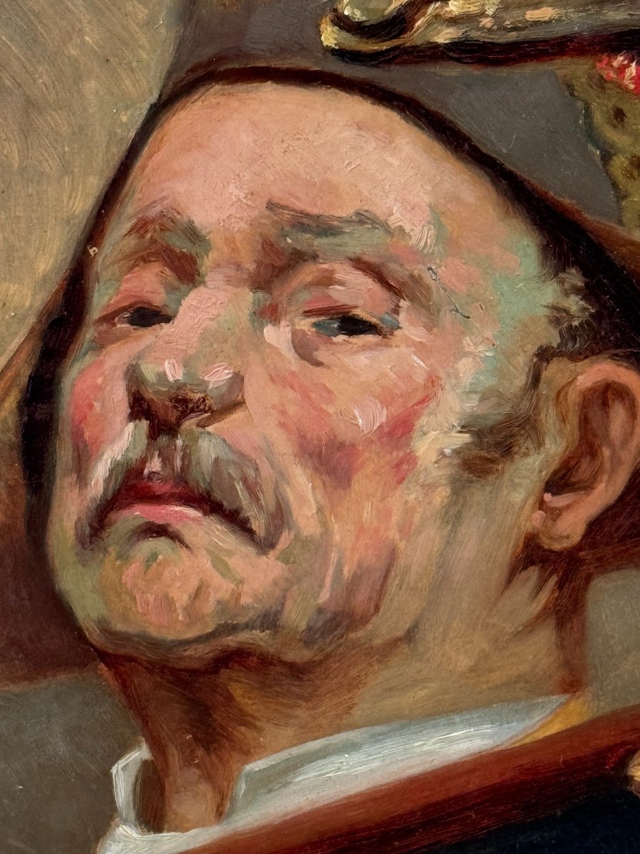 Old Painting Portrait Militaria Oil On Cardboard The Swiss Guard By C Lemaistre End Of The 19th Century-photo-3