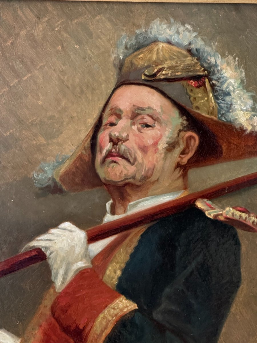 Old Painting Portrait Militaria Oil On Cardboard The Swiss Guard By C Lemaistre End Of The 19th Century-photo-6