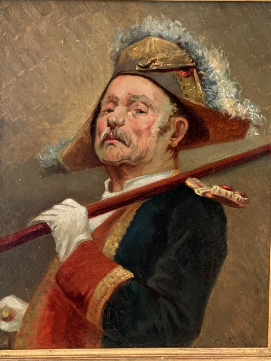 Old Painting Portrait Militaria Oil On Cardboard The Swiss Guard By C Lemaistre End Of The 19th Century-photo-7