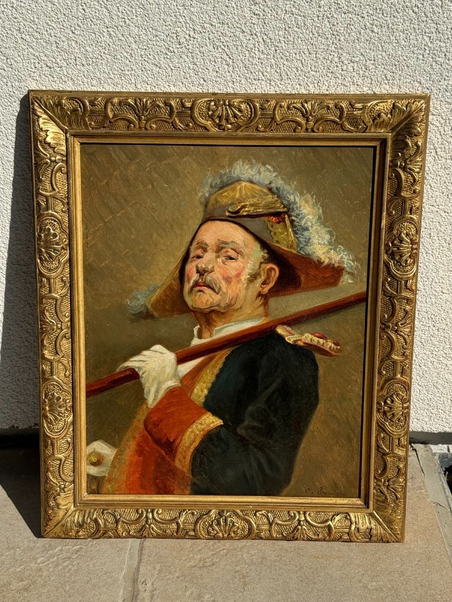 Old Painting Portrait Militaria Oil On Cardboard The Swiss Guard By C Lemaistre End Of The 19th Century-photo-8