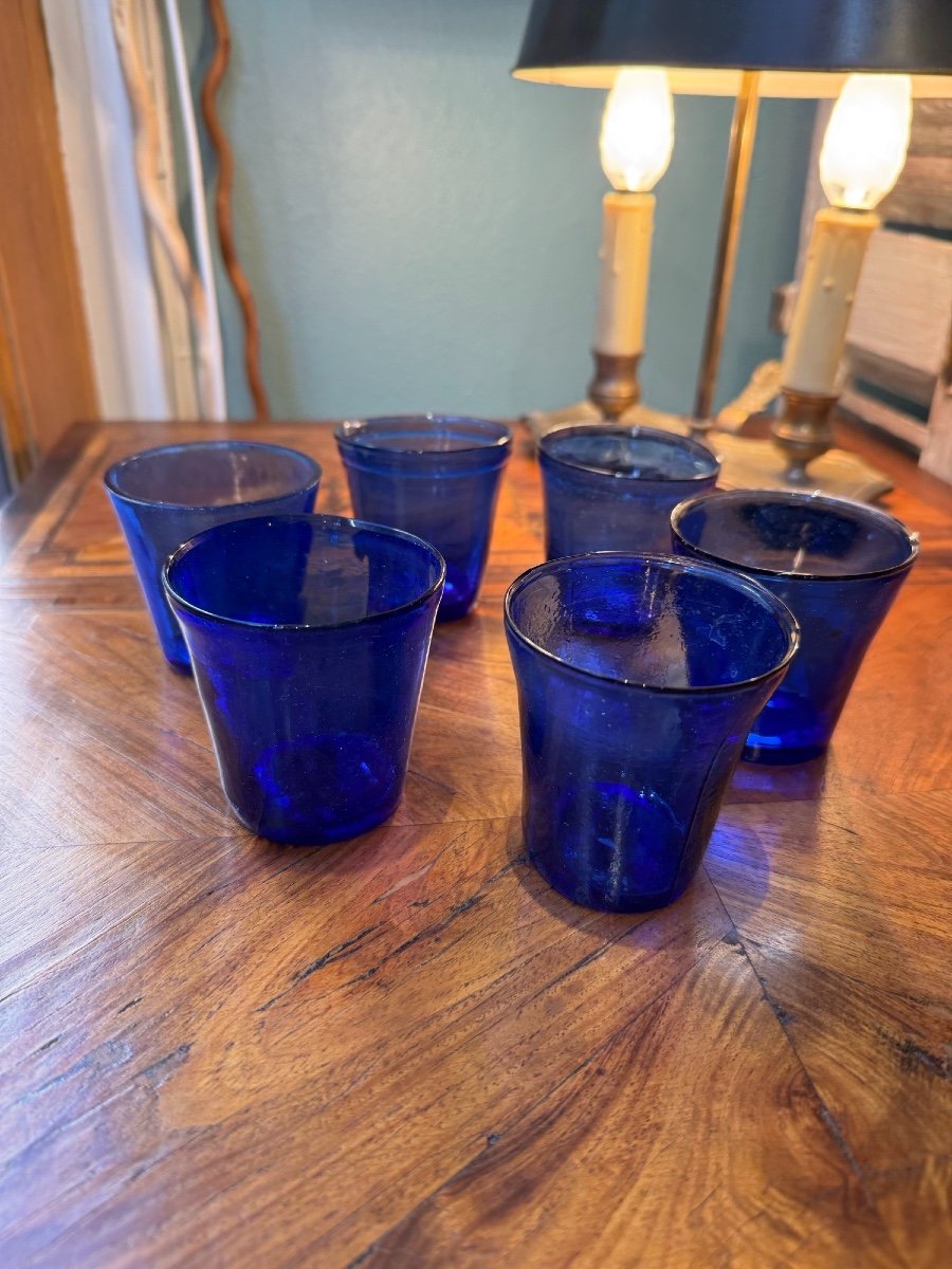 Set Of 6 Cobalt Blue Glass Tealight Holders, 19th Century Lyon Festival Of Lights, Antique-photo-2