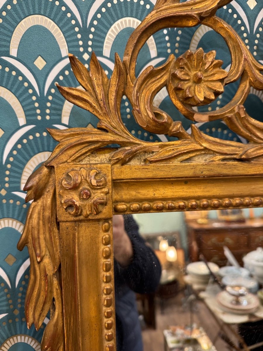 Ancien Miroir à Fronton En Bois Doré XIX Eme  De Style Louis XVI Attributs Musique Violon-photo-3