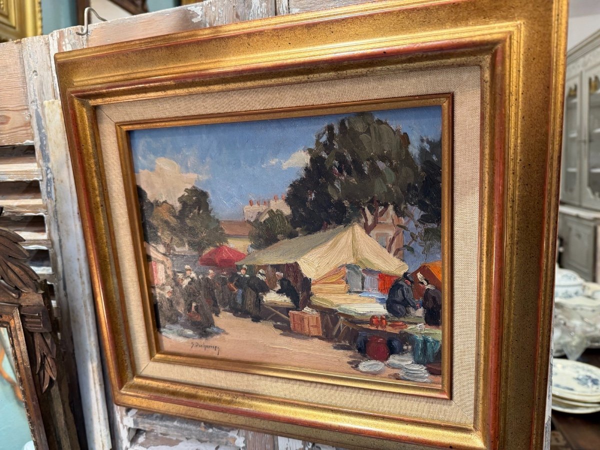 Old Oil Painting On Panel By Suzanne Dechamps: Breton Market Rouen School Normandy-photo-8