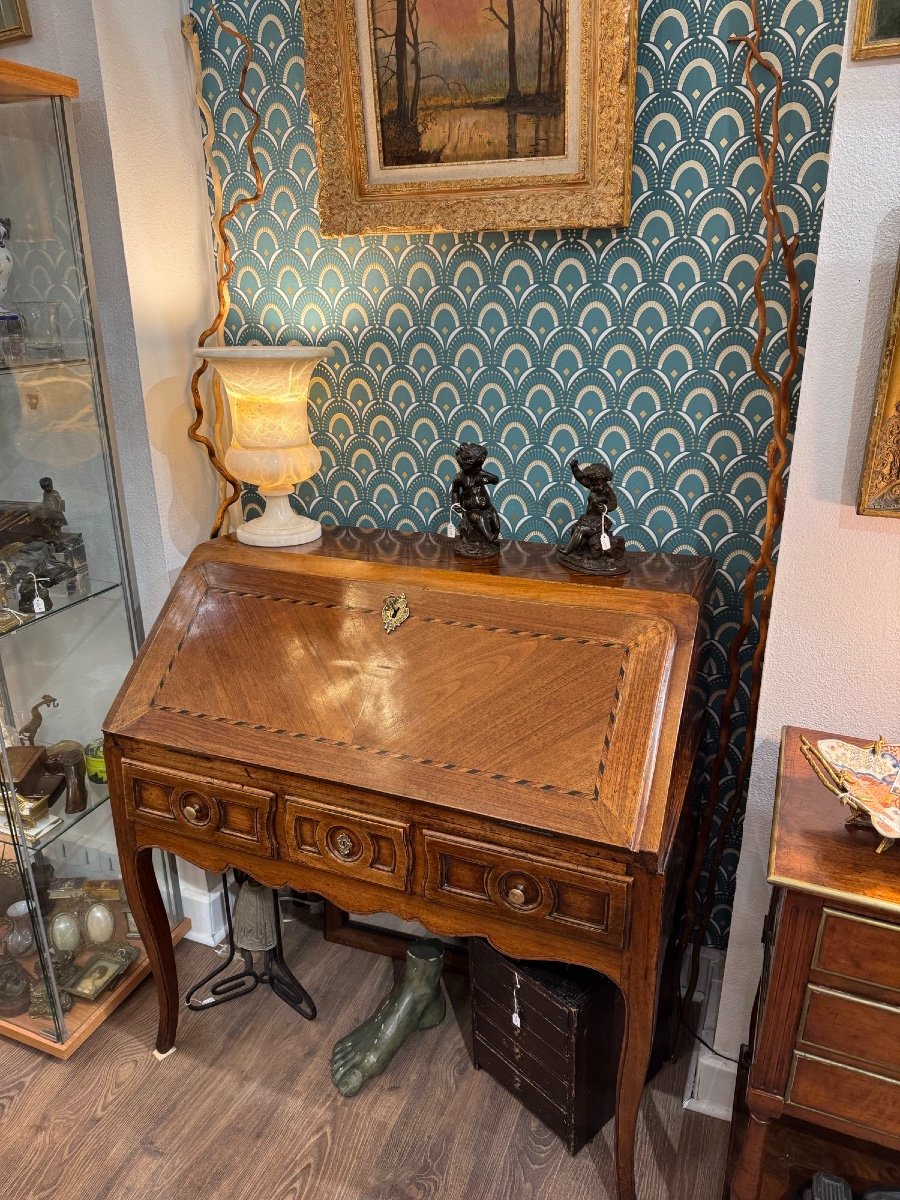 Old Sloping Desk In Walnut And Marquetry Louis XV Period XVIII Eme Scriban, Lady's Desk-photo-2