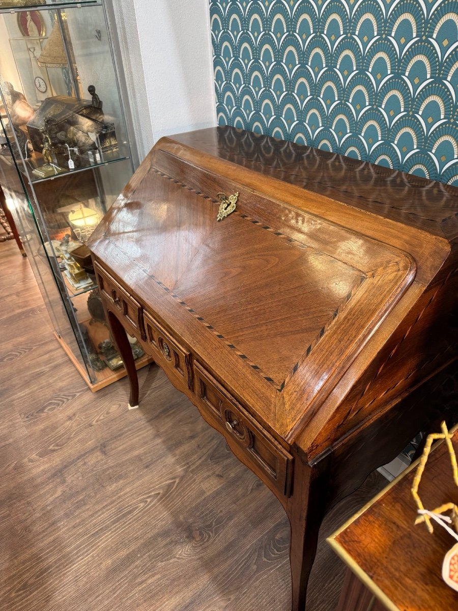 Old Sloping Desk In Walnut And Marquetry Louis XV Period XVIII Eme Scriban, Lady's Desk-photo-4
