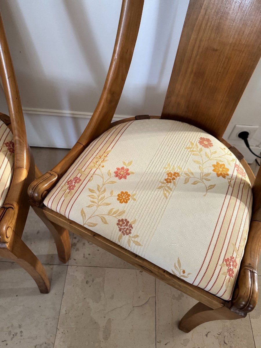 Ancienne Paire De Chaises Gondoles XIX Eme Siècle Bois Fruitier Chaise Empire Fauteuil-photo-3