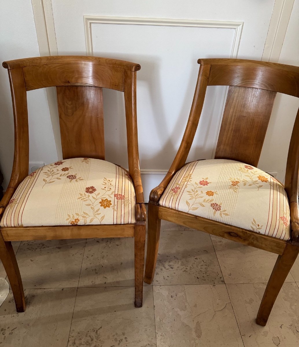 Ancienne Paire De Chaises Gondoles XIX Eme Siècle Bois Fruitier Chaise Empire Fauteuil