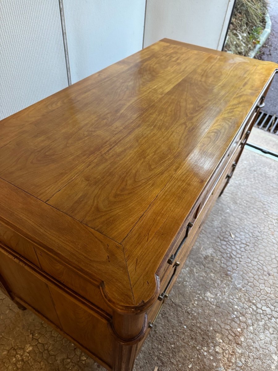 Ancienne Commode XVIII Eme Siècle d' Epoque Louis XVI En Noyer Blond-photo-7