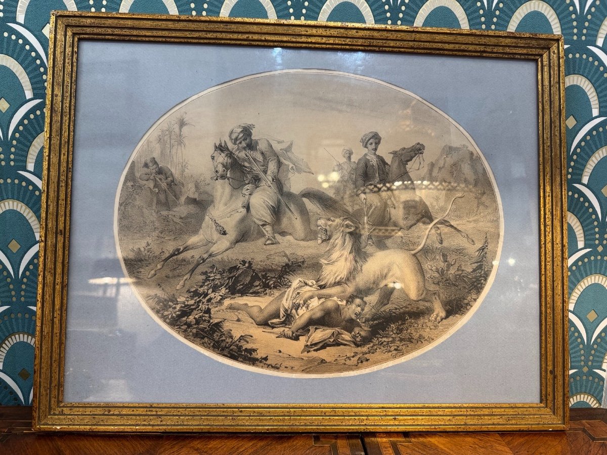 Ancienne Gravure XIX Eme La Chasse Aux Lions Par Bes Et Dubreuil-photo-4