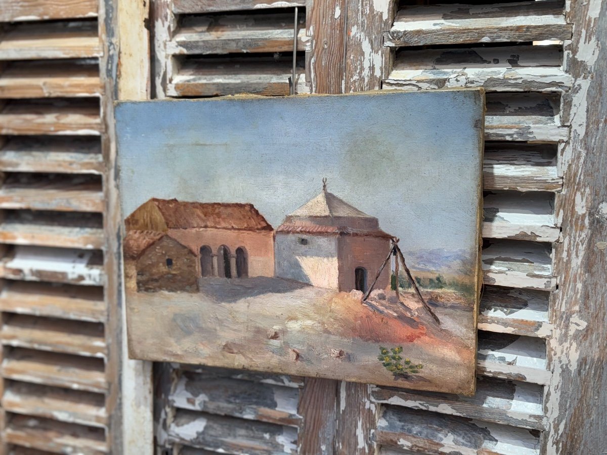 Ancien Petit Tableau Orientaliste Présentant Une Mosquée Hst XIX Eme Huile Sur Toile -photo-4