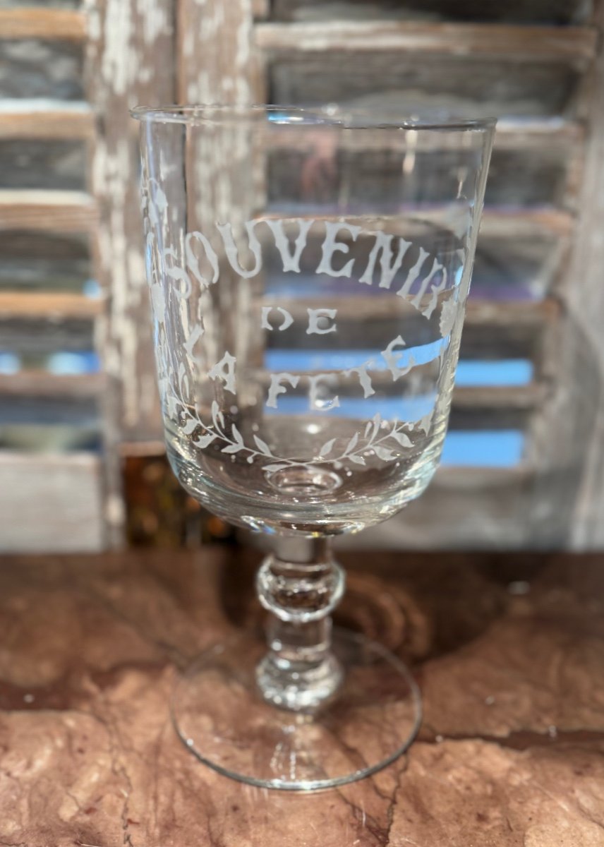 Ancien Verre Gravé, d'Origine Normandie Et époque XIX Eme Siècle Verre Normand Souvenir Fête 