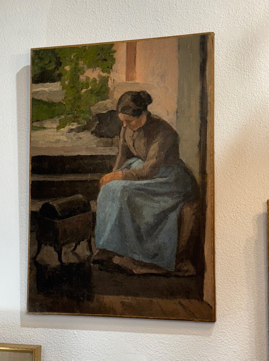  Old Painting: Coffee Roasting, Oil On Canvas Circa 1900 Hst -photo-6