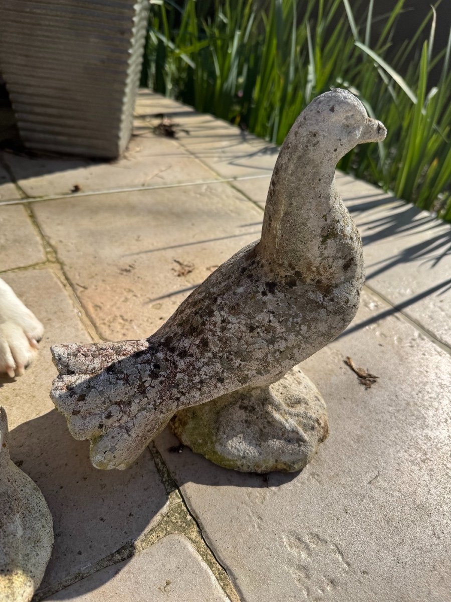 Frog And Pigeon Lot: Reconstituted Stone Animals Garden Circa 1950 Vintage Exterior-photo-5