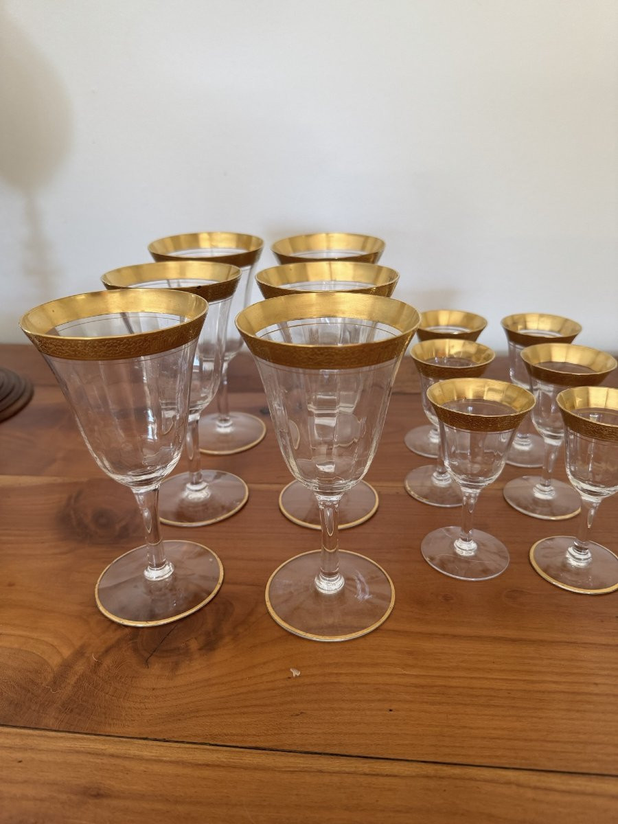 Ancien Service De Verres Tiffin Incrustation Or Milieu XX Eme Usa Hollywood Regency eau vin-photo-2