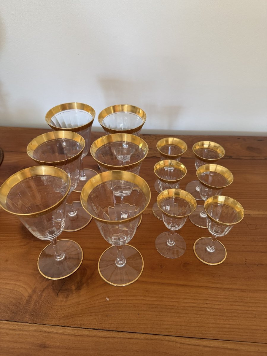 Ancien Service De Verres Tiffin Incrustation Or Milieu XX Eme Usa Hollywood Regency eau vin-photo-3