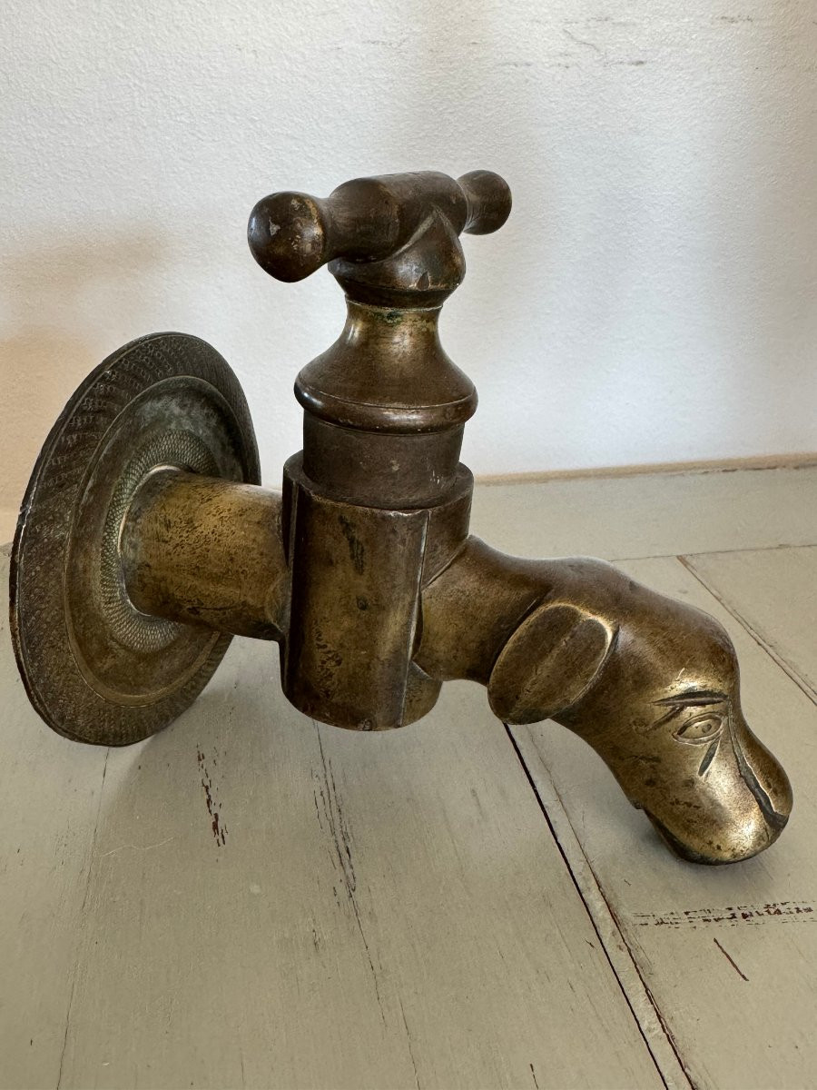 Ancien Robinet De Fontaine Zoomorphe En Bronze France XIX Eme Chien Animalier Canin-photo-2