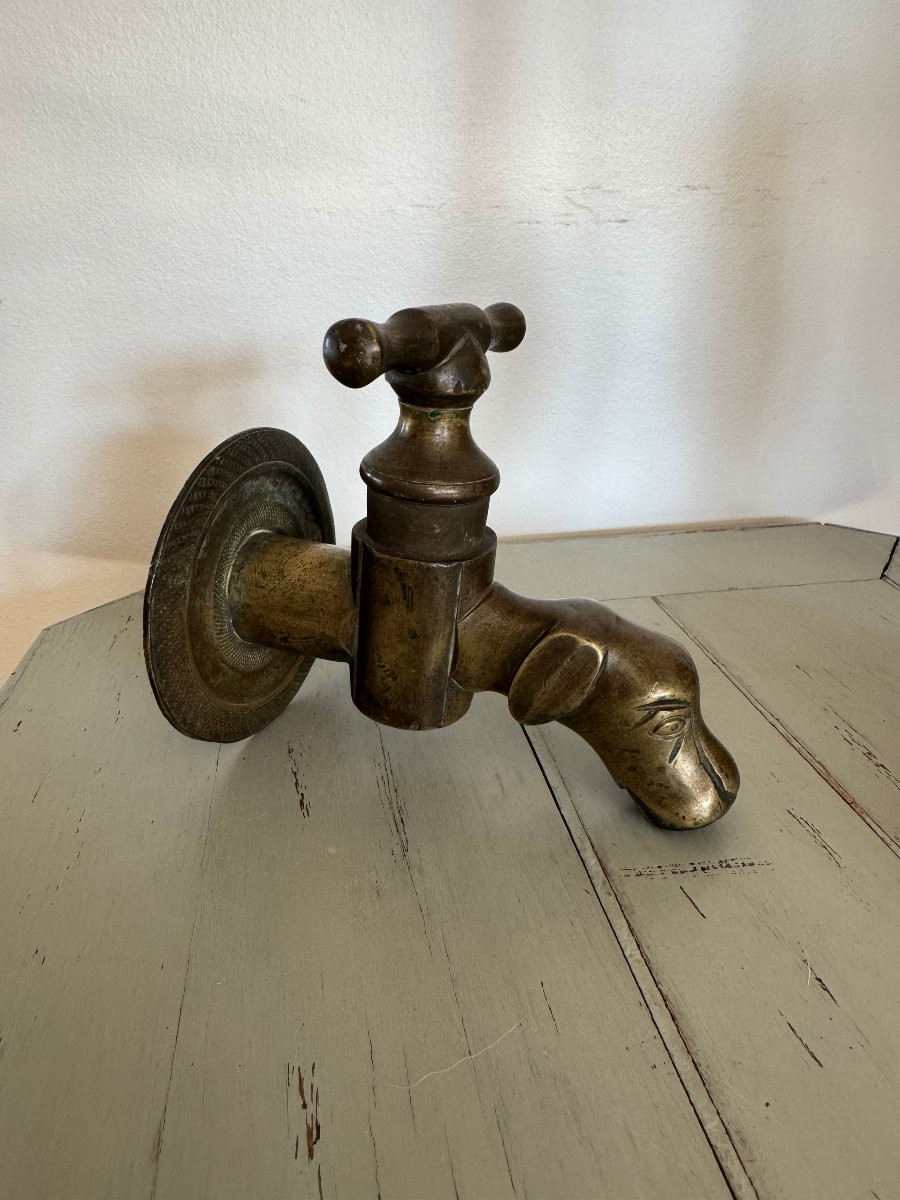 Ancien Robinet De Fontaine Zoomorphe En Bronze France XIX Eme Chien Animalier Canin-photo-3