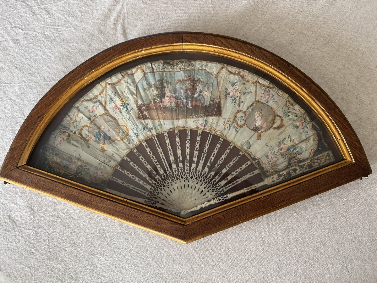 Ancien éventail Du XVIII Eme Siecle Epoque Louis XVI Gouache Enluminée Sur Papier