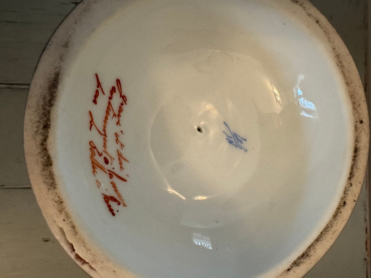 Antique Medici Vase With Floral Decor In Porcelain By Le Tallec Medicis-photo-7